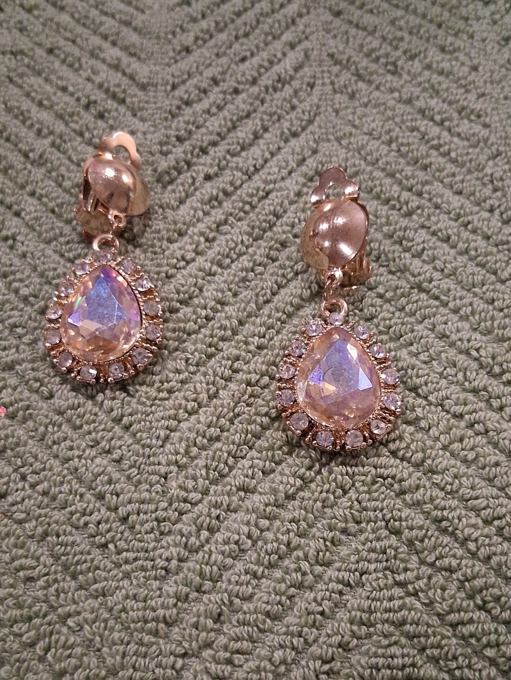 Gold-Tone Teardrop Aurora Crystal Clip-On Earrings - Iridescent